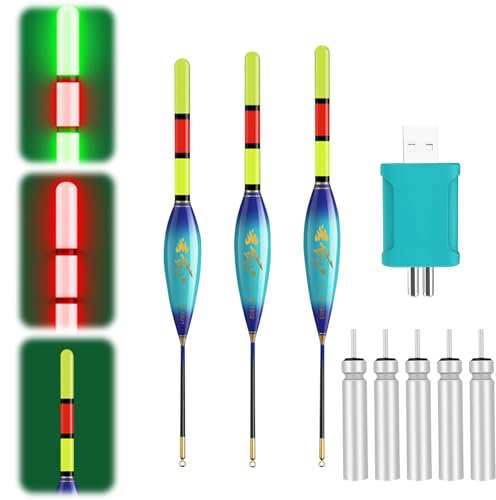 Led Posen Angeln, 3 Stück Posen Angeln mit Bissanzeiger Led Posen mit Gravity Sensing Angel Bissanzeiger mit Batterie Ladegerät Und Typ CR425 Angel Zubehör zum Angeln am See Fluss Oder Teich (A)