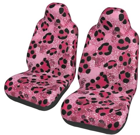 Mexpekil Rosa Glitzer Leoparden-Print 2-teiliges Autositzbezug-Set Vollständiger Überzug Autositzschoner Universales Fahrzeug-Innenraumzubehör für Männer Frauen