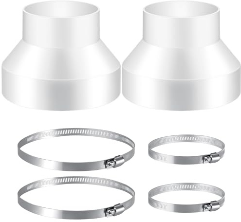 Huiguli 2Pcs Adaptateur de tuyau d'évacuation d'air 150 mm à 100 mm avec 4 colliers de serrage en acier inoxydable, Tuyau d'évacuation d'air rond pour la ventilation Tuyau rond de ventilation