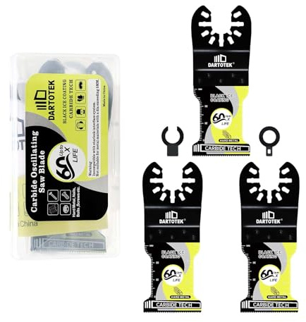 DARTOTEK Hojas Sierra Oscilante 3 Piezas, Cuchillas Multiherramienta para Metal, Madera, Recubrimiento de Titanio, Accesorios para Herramientas Oscilantes Universales con 2 Adaptadores