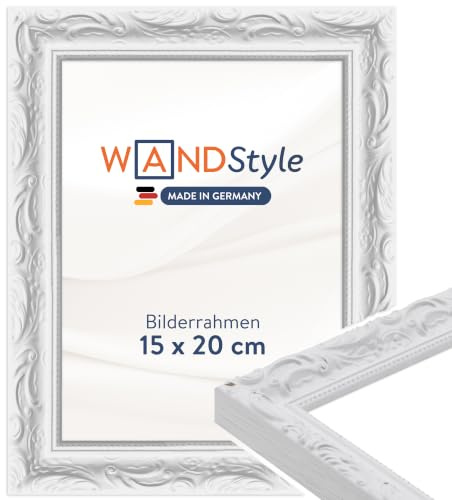 WANDStyle weißer Bilderrahmen 15x20 Holz, Bilderrahmen Weiß Vintage | Hochwertiger Holzbilderrahmen Antik, Posterrahmen aufstellbar, Rahmen 20x15 cm, Fotorahmen H530 Made in Germany