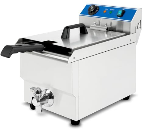 VERTES Friteuse aus Edelstahl 16 Liter Fassungsvermögen, 50-200°C, 3000W, 230V, Kaltzonenprinzip, Professionelle Gastronomie Fritteuse mit Ablasshahn, leichte Reinigung, Gastro Fritöse