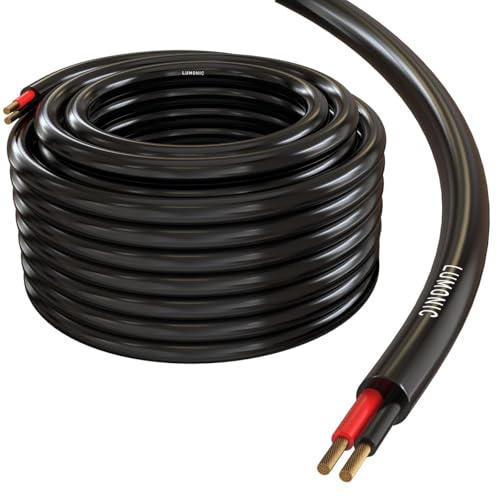 Lumonic Cable de altavoz 10m Negro | 2x 4mm² CCA | Cable de altavoz HiFi | Cable redondo de audio | Profesional PA Instalación- Audio- Cable redondo