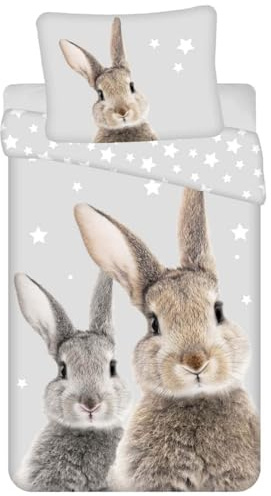 Jerry Fabrics Hase Kaninchen Häschen Wende-Bettwäsche-Set Bettbezug 135x200 Kissenbezug 80x80 Baumwolle Sterne