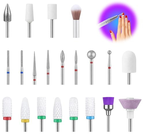 QLK 21 PCS Nail Drill Bits, Professional 3/32 Inch Ceramic Safety Bit Set for Nail, Drill Acrylic Nails Art Tools for Filing Acrylic Nails Gel Down, Removing Cuticle Tools Manicure Pedicure, Home Salo