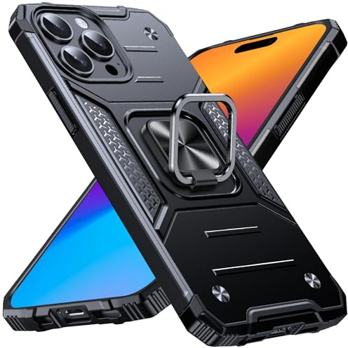 Anqrp Armor Handyhülle für iPhone 15 Pro Hülle mit Ring Halter Ständer, [Fallschutz in Militärqualität] Stoßfest Schutzhülle Kompatibel mit iPhone 15 Pro Case, Schwarz