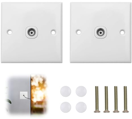 2PCS TV Aerial Coaxial Wall Socket Faceplate White FM Radio Outlet | Single Coax TV Wall Plate with Mounting Screws, Flame Retardant Design for Reliable TV and FM Radio Signal Connection at Home