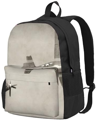 HEBSDFG 38,1 cm (15 Zoll) Reise-Laptop-Rucksack für Herren und Damen, 3D-grauer Elefantendruck, lässiger Tagesrucksack, Computer-Rucksack für Schule, Wandern, Ar, Flugzeugmuster aus dem 2. Weltkrieg