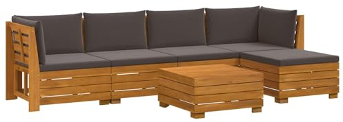 vidaXL Outdoor-Sofagarnitur mit Kissen 6 Stück Braun Massivholz Akazie, Akazienholz-Sofa, UV-beständiger Lounger, wetterfeste Couch, modulare Sitzgelegenheit für Gartenmöbel
