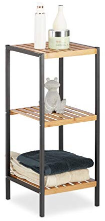 Relaxdays Étagère en Bambou, Universel Sur Pieds, Plusieurs Étages, Cadre en Métal, Carrée, SDB, 3 Niveaux, Nature