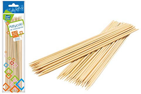 RAVI Schaschlikstäbchen, 50 Stück, 25cm Länge, einseitig Spitz, Spieße aus Bambus, Schaschlikspieße für Bratkartoffelchen, Würstchen, Gemüse, Bambusstäbchen, Aufspießstäbchen