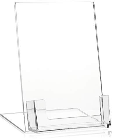 DIN A6 Werbeaufsteller/L-Ständer/L-Aufsteller mit extra Visitenkartenhalter als Tischaufsteller aus original PLEXIGLAS®