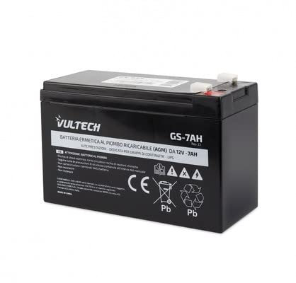 Vultech Batteria Ricaricabile Ermetica al Piombo 7AH 12V Faston F2 per dispositivi elettrici, gruppi di continuità (UPS), sistemi di Videosorveglianza, Allarmi, Giocattoli Elettrici,Bici Elettriche