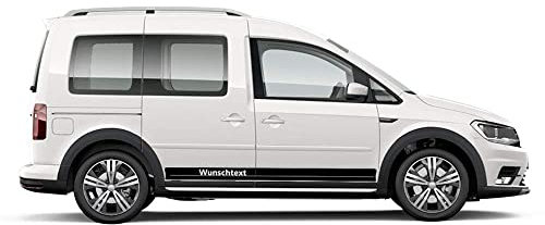 Auto-Dress Seitenstreifen passend für VW Caddy - Motiv: Wunschtext (Schwarz Glanz)