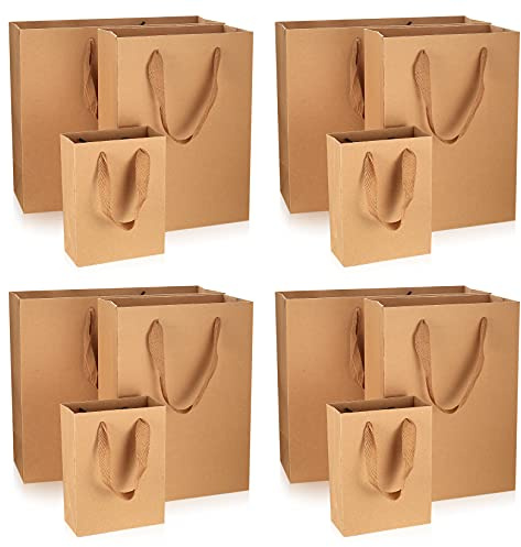 12 Piece Brown Gift Bags Large, Gift Wrapped Shopping, Christmas Bags | Halloween Candy Bags, Birthday Parties, Shopping, Retail, Gifts -Gift Bag 3 Sizes