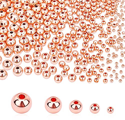 PandaHall 5 Größen Roségold Perlen, 300pcs Kleine Runde Perlen Nahtlose Glatte Kugelperlen Langlebige Abstandshalter Für Armband Halskette Schmuck DIY Handwerk (2mm .), 3 mm, 4 mm, 5 mm, 6mm)