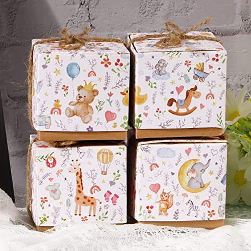 50 Pcs Kleine Geschenkboxen 5x5x5cm Papier Schachteln mit Deckel und Juteschnur Süße Geschenkschachtel Bonboniere Papierbox für Gastgeschenk Süßigkeiten zum Taufe Babyparty Kindergeburtstag usw.