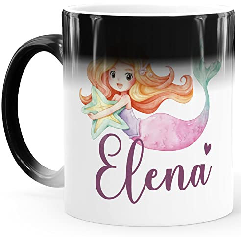 SpecialMe® Kindertasse Meerjungfrau Zaubertasse personalisierte Namenstasse aus Keramik Geschenke für Kinder Mädchen schwarz Magic-Tasse