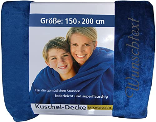 Krings Fashion Wohn- und Kuscheldecke 150 x 200 cm - Individuell anpassbar mit Namen und Text Bestickt - extra weiche hochwertige Decke - Farbe Marine-personalisiertes Geschenk