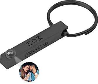 Ahtcftn Personalized Bar Photo Projection Keychain Custom Picture Keychain with Couple I Love You in 100 Languages Keyring(Black)