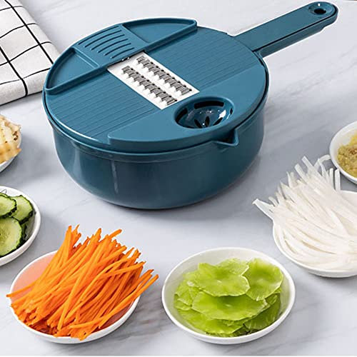 12 in 1 Gemüseschneider, 12 in 1 Multifunktion Werkzeug zum Schneiden von Gemüse, Mandoline Gemüsehobel, Rheineule Gemüseschneider, Kartoffelhobel Und Zwiebelhacker Mit Abtropfkorb