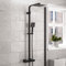 Modern Square or Round Exposed Thermostatic Mixer Shower Set Shower Head and Handheld Chrome or Matte Black (Round, Matte Black) (Black Square Shower Head)