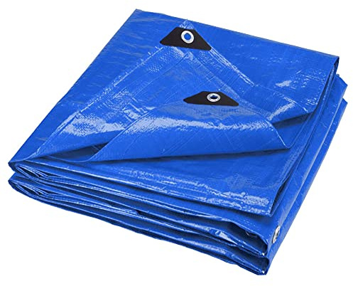 ANSIO Tarpaulin 4m x 5m Water-resistant Tarp with Reinforced Eyelets - Blue | Multipurpose Groundsheet, Cover for Camping, Garden, Storage, DIY Projects with UV Protection, Weatherproof & Frost-Resistant