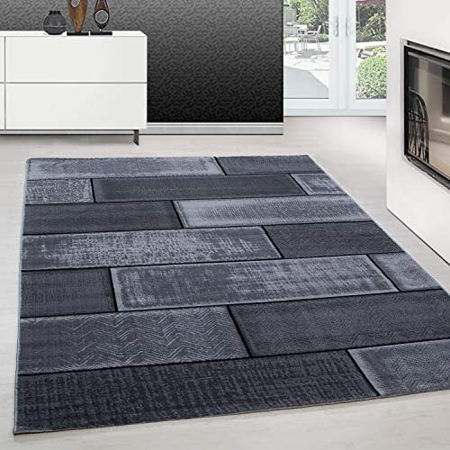 Teppium Moderner Kurzflor Teppich Wohnzimmer 240 x 340 cm Schwarz - Flauschiger Teppich Waschbar, Steindesign, Pflegeleicht, Weich - Ideal für Schlafzimmer, Esszimer und als Küchenteppich