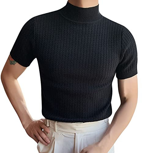 Steinhart Uhren Männer halber Rollkragenpullover, lässige Mode, gestricktes Hemd, Oberteile, gestricktes Kurzarm-T-Shirt, lässiges, bequemes T-Shirt Business Hemden