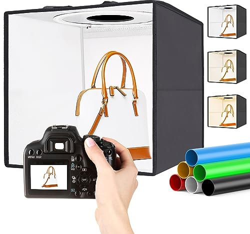 LUXCEO Fotostudio Lichtbox,40x40x40 cm Fotobox zum Fotografieren,CRI 95+ LED-Fotobox Lichtbox Fotografie Lichtzelt inkl 6 PVC Hintergründen für Produktfotografie, Schmuck und kleine Gegenstände