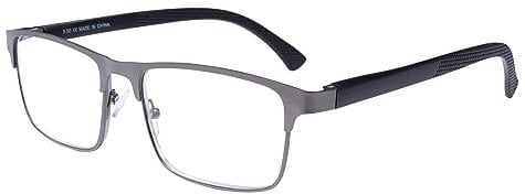 OKH Lesebrille Herren Anti Blaues Licht Rechteckig Federscharniere Lesebrille Metall Computer Anti Glare Lesebrillen 1*Grau +2.0