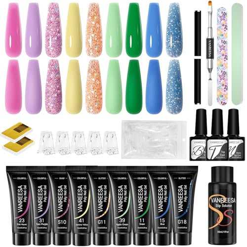 VANREESA Poly Nagelgel Set, Hellgrün Blau Violett Poly Nagelverlängerung Gel, Builder Enhancement Gel Starterset Nägel Selber Machen Set Geschenk für Frauen