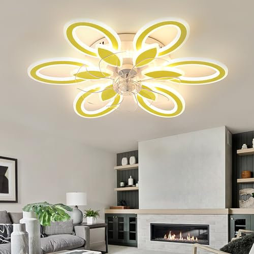 Ventiladores de Techo de Flores con Luces App Lámpara de Ventilador de Techo Reversible 6000k Luz de Techo Regulable Ventilador Silencioso Temporizador de 6 velocidades para Dormitorio Sala de Estar