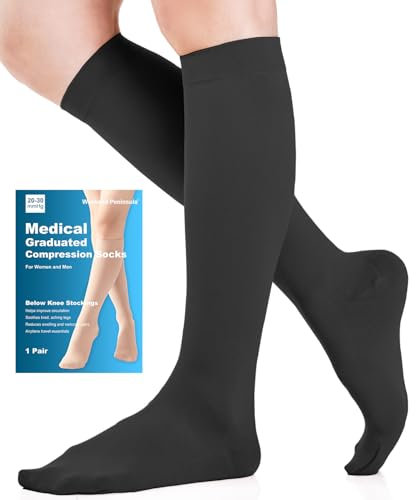 Medizinische Kompressionsstrümpfe Damen & Herren 20-30 mmHg Klasse 2, Größe S-4XL, Abgestufte Unterstützung Kompressionssocken Stützstrümpfe für Krampfadern Ödeme Flug (Schwarz, XL)