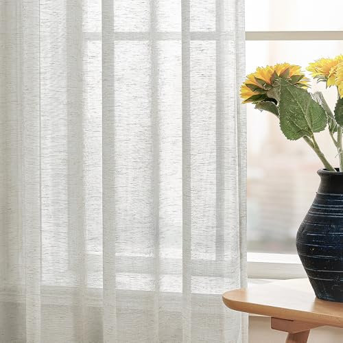 Deconovo Voile Gardinen mit Ösen Dekoschal Leinentextur Vorhang Luftige Gardine Wohnzimmer Lichtdurchlässig Vorhänge für Balkontür Schlafzimmer, 245x140cm(HöhexBreite), Hellgrau, 2er Set