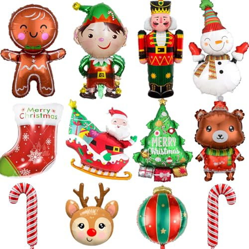 12 Stück Übergroße Weihnachtsluftballons Helium Riese Weihnachten Luftballons Folienballons Weihnachtsdeko Ballons Weihnachtsballons