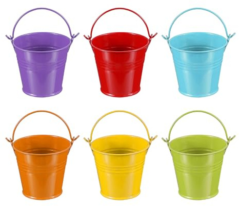 PATIKIL Secchi Metallici Piccoli Zincati con Manico 6 Colori 6Pz | Mini Secchi Colorati, per Pasqua per Artigianato Feste Decorazioni, Verde/Giallo/Arancione/Blu/Rosso/Viola