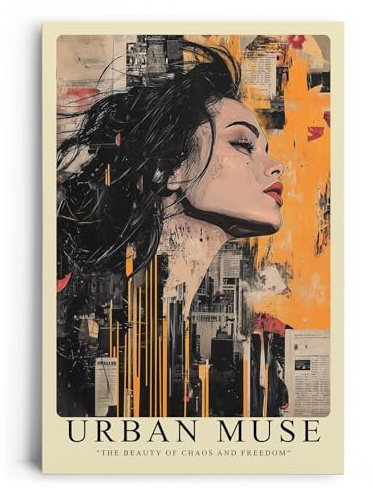 Paul Sinus Leinwandbild 40x60cm Leinwandbild Urbane Muse – Ausdrucksstarke Mixed-Media-Kunst mit weiblichem Porträt, Street-Art-Ästhetik
