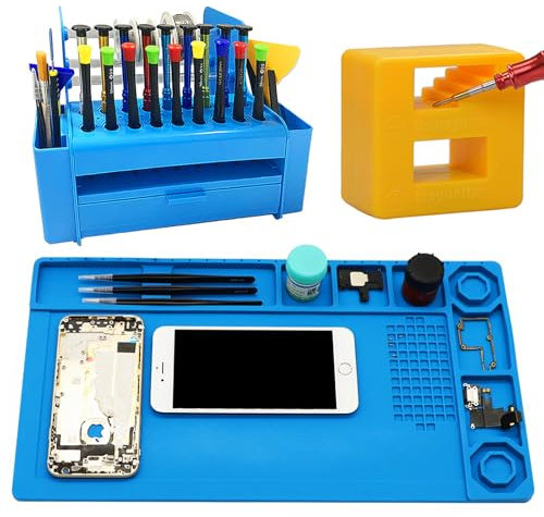Electronic repair 3-piece set/Heat-Resistant Magnetic Soldering Mat/Desktop Tool Storage Rack and a Magnetizer/Protect your desktop and organizing tools/Suitable for electronic repairs workbenches