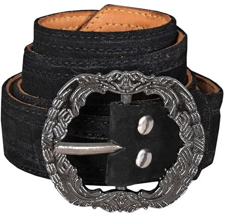 German Wear Herren Trachtengürtel aus Echtleder Trachten Lederhosen Gürtel mit Trachten Schnalle (Schwarz, 50-52)