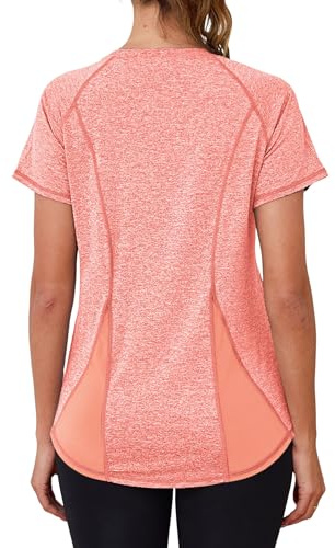 Terecey Sport Tshirt Damen Rundhals UPF 50+ Funktionsshirt Basic Loose Fit | UV, Locker, Atmungsaktiv,Schnelltrocknend, Leichtes ,92% Polyester ,8% Spandex, Für Fitness Yoga Laufen,mit Back Mesh