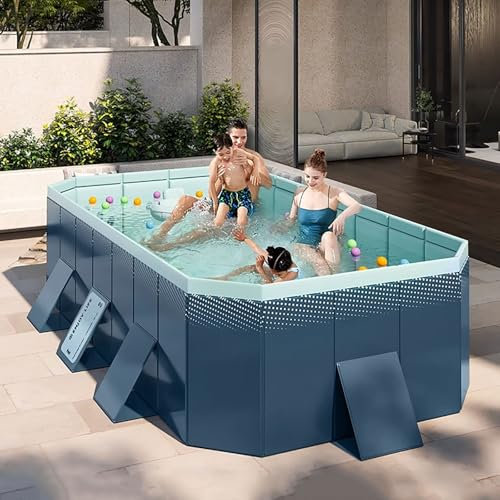 Piscine Pliante Portable en PVC Piscine Hors Sol carrée Pliante et Non Gonflable de Grande Taille avec Deux drains Facile à Installer et à Ranger(3m/10ft)