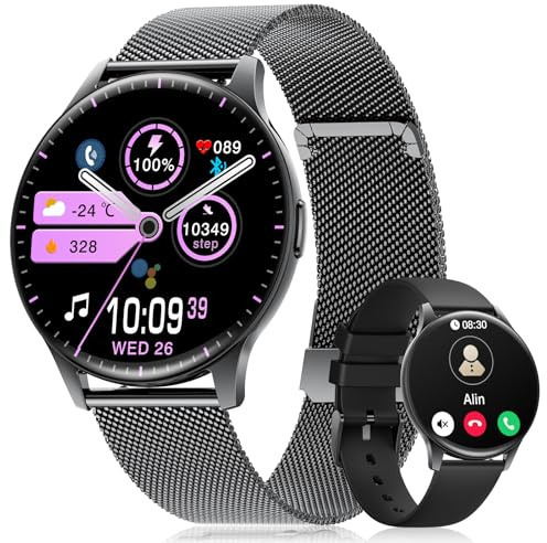 2026 Smartwatch Damen mit Telefonfunktion, 1,43'' Amoled HD Fitness Tracker mit 120+ Sportmodi,IP68 Wasserdicht Sportuhr Damen mit Herzfrequenz/SpO2/Schlaf,Schrittzähler für Android iOS,Schwarz