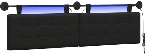 vidaXL Hängendes Kopfteil Mit LED Licht Schwarz Kunstleder, Elegantes, modernes Kopfteil, stylische Wandmontage, Flexibles Design, platzsparend, gemütliche Rückenlehne