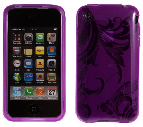 wortek Silikon TPU Schutzhülle Apple iPhone 3G / 3GS Ranke Muster Lila