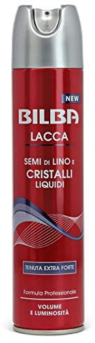 Bilba Laca extrafuerte con semillas de lino y cristales líquidos, fórmula profesional de agarre extra fuerte, aporta volumen y luminosidad, protege el cabello de la humedad, 250 ml