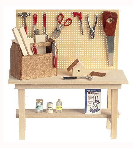 Dolls House Miniature Garden Shed Garage Full Workbench Tool Bench