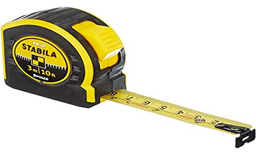 Stabila Taschenbandmaß BM 40, 8 m / 27 ft, mit doppelseitiger Skala und Spikes-Haken, schwarz / gelb, 8 m/ 27 ft, 25 mm Bandbreite