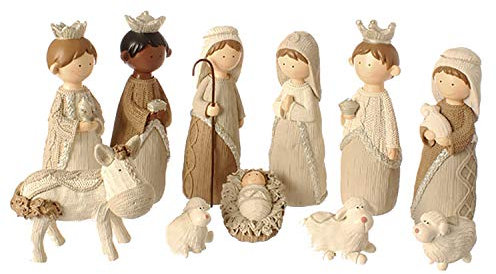 Weihnachtskrippe aus Kunstharz, 11-teilig, 21 cm