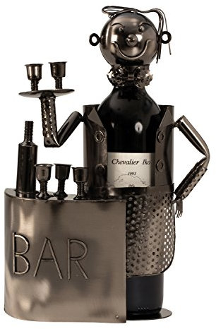 Unbekannt Moderner Wein Flaschenhalter Flaschenständer Barkeeper aus Metall in Silber Höhe 32,5 cm Breite 20 cm